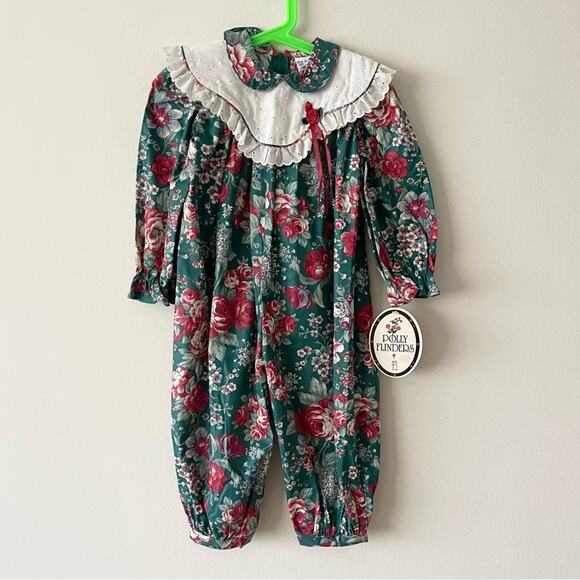 Polly Flinders Vintage  Floral Baby Jumper Romper with White Collar Kids size 2T - Picture 1 of 8
